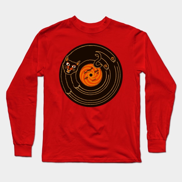 CAT SCRATCH / VINYL RECORD (brown and orange) Long Sleeve T-Shirt by boozecruisecrew